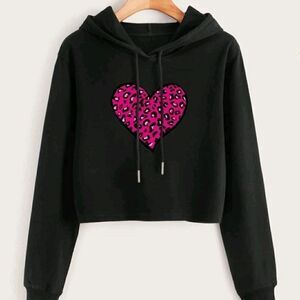 New   Drawstring Detail Heart Print Ho